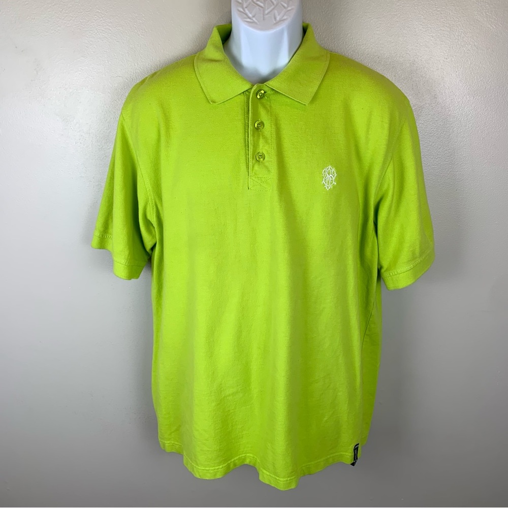 Vintage South Pole Polo Shirt XL Lime‎ Green Preppy Y2K Streetwear Stain On Back